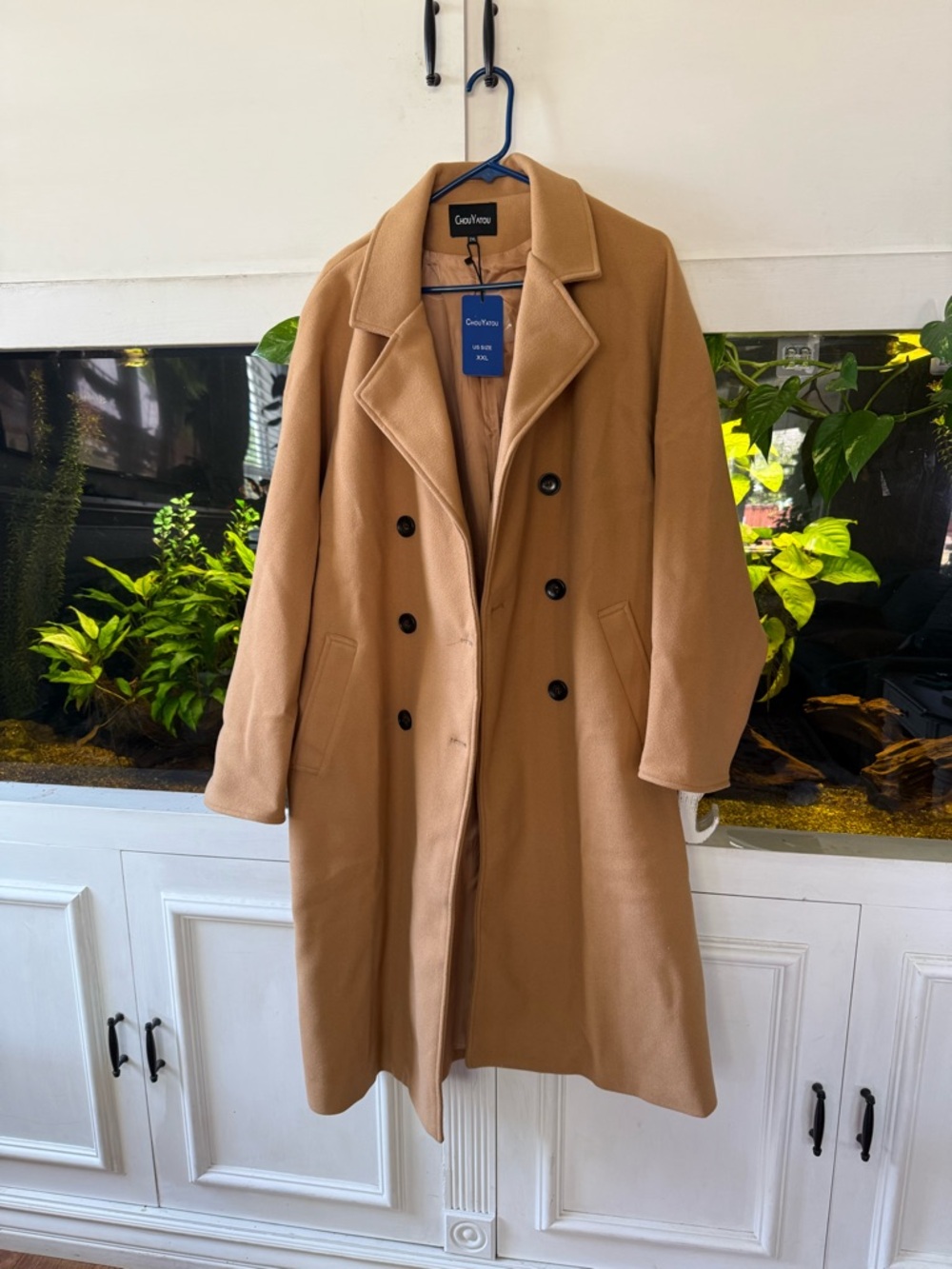 Carven women’s  Double-Breasted Pea Coat in Camel Brown